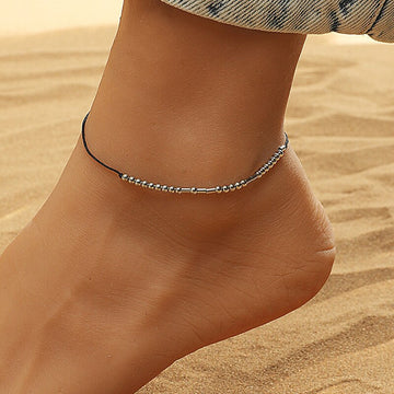 Bohemia Simple Metal Beads Anklet For Women Cotton Tape Bracelet on the Leg Strap Girls Summer Anklets Foot Jewelry daiiibabyyy